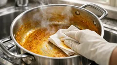 How to clean curry grease from a pot fast using one paper towel and a splash of hot water