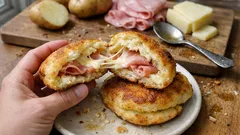 Skillet Potato Focaccine—Crispy Potato Flatbreads Stuffed with Mortadella & Cheese