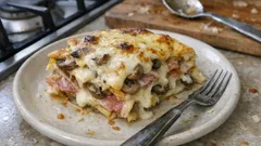 Lasagne Funghi e Prosciutto: creamy mushroom and ham lasagna you can prep ahead