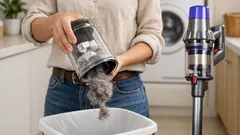 The dryer sheet trick that makes vacuum dust cups empty in one clean clump