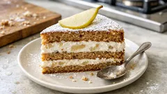 Chilled Ricotta and Pear Cake with Hazelnut Sponge—A Light Make-Ahead Dessert